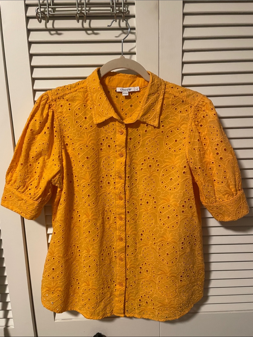 Chico's Bright Yellow Eyelet Button-Down Blouse
